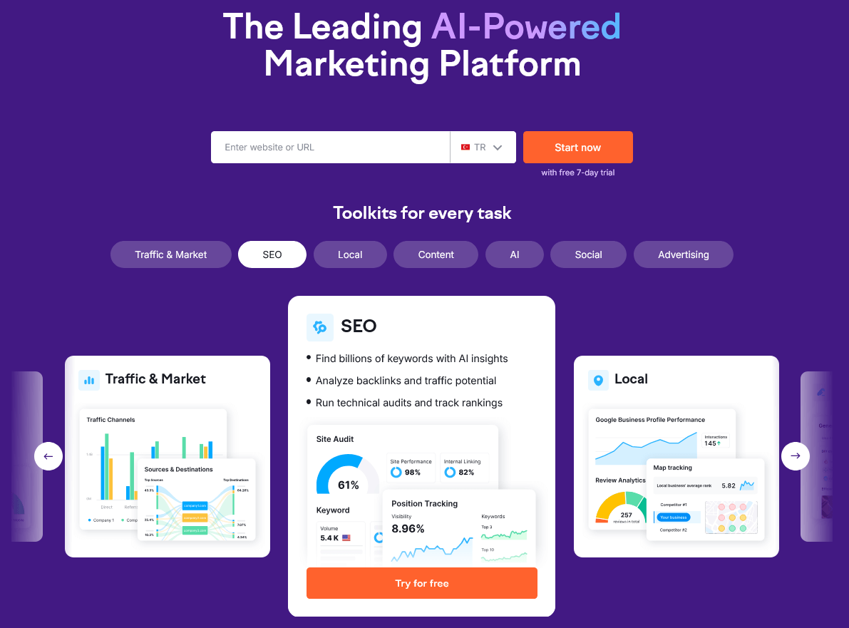 semrush aranma hacmi tespit aracı