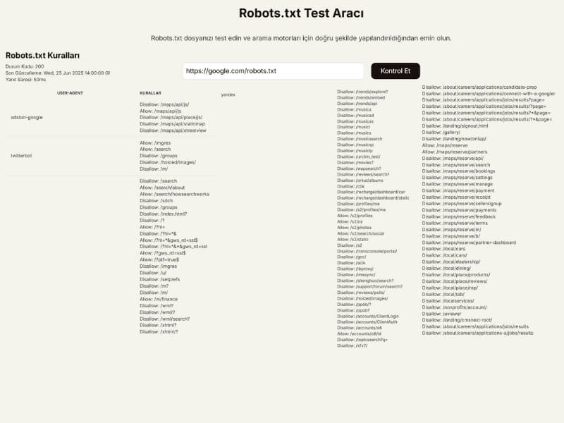 semust robotst txt kontrol aracı