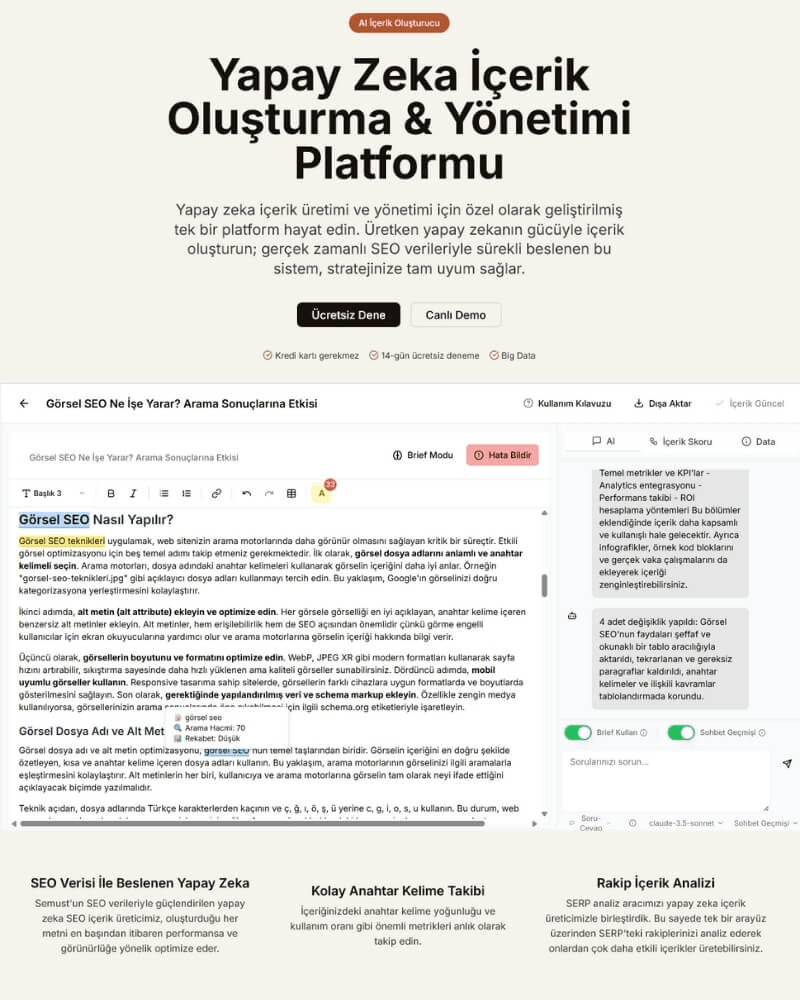 semust yapay zeka içerik oluşturma ve yönetimi platformu